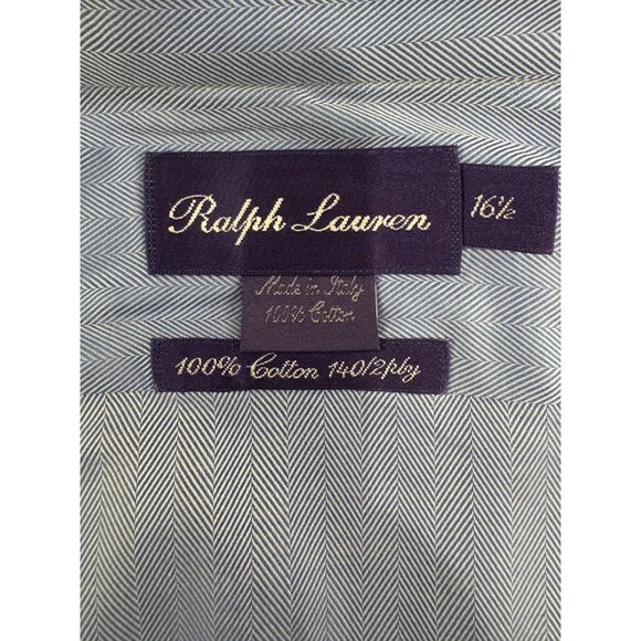 Ralph Lauren Purple Label Shirt 16.5 color Blue Herringbone made in Italy - Picture 6 of 6